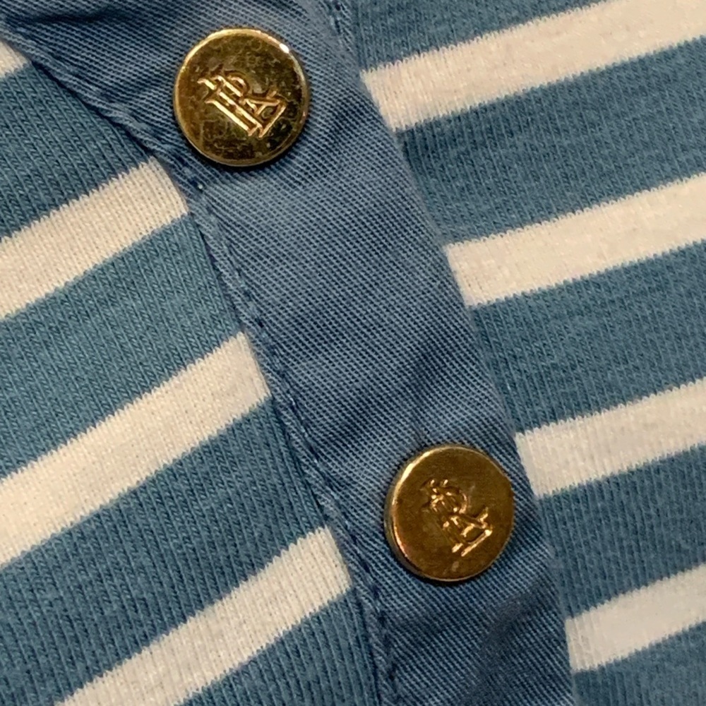 Lauren Ralph Lauren L Blue/White Striped Henley Shirt embroidered logo preppy - Picture 3 of 10